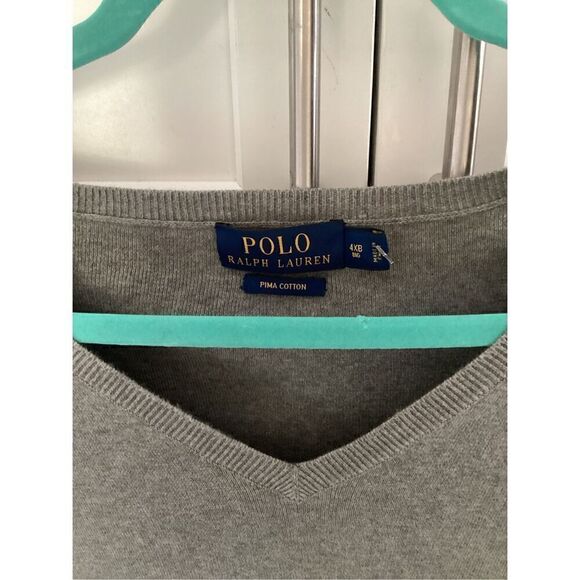Polo Ralph Lauren V-Neck Sweater Pullover Sz 4XB Pima Cotton Gray - Picture 2 of 8